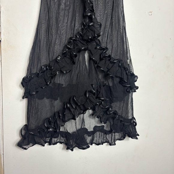 Vintage 80s/90s black mesh semi sheer ruffle mini dress nighty lingerie one size - Picture 4 of 8